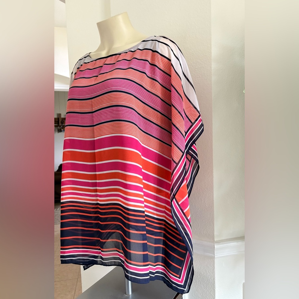 Michael Kors Pink and Red Striped Poncho Style Blouse - Picture 4 of 10